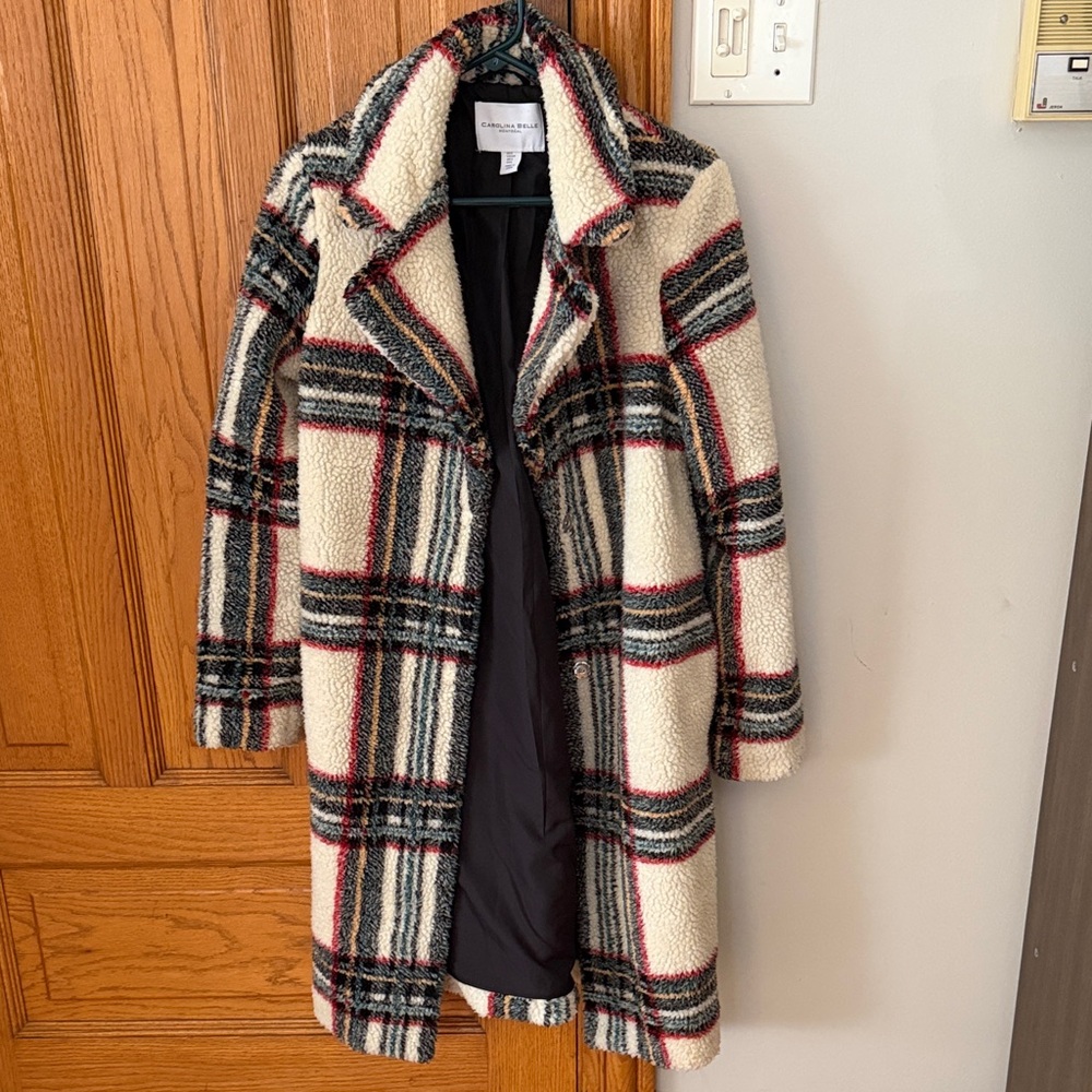 Carolina Belle Cream and Black Plaid Teddy Jacket